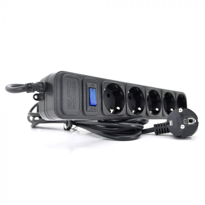 
					Мережевий подовжувач EUROPOWER EPB518, 220В, 5 розеток, 1,8 м, перетин 3х0,5мм, чорний, пакет Q50