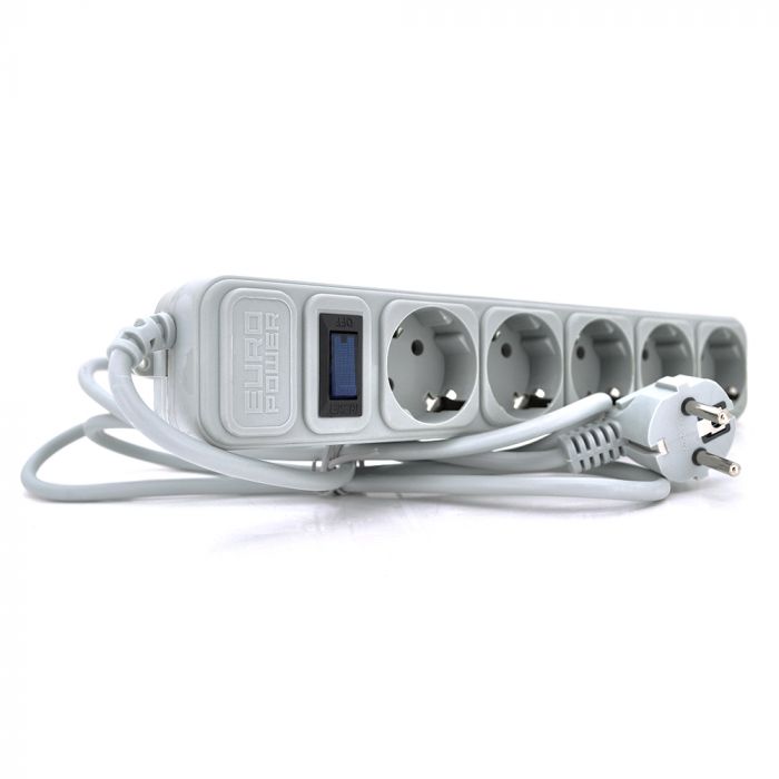
					Мережевий подовжувач EUROPOWER EPG530, 220В, 5 розеток, 3 м, перетин 3х0,5мм, сірий, пакет Q50