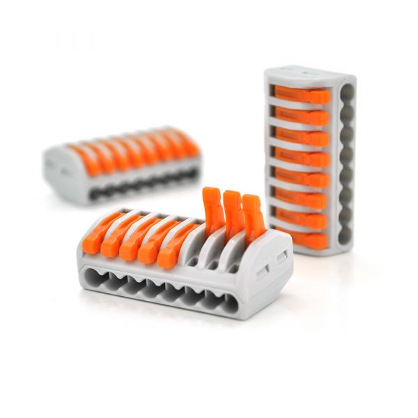 
					Клема з нажимними зажимами 8-дротова WAGO K222-418 для розподільних коробок, 8-pin, сіро-помаранчева