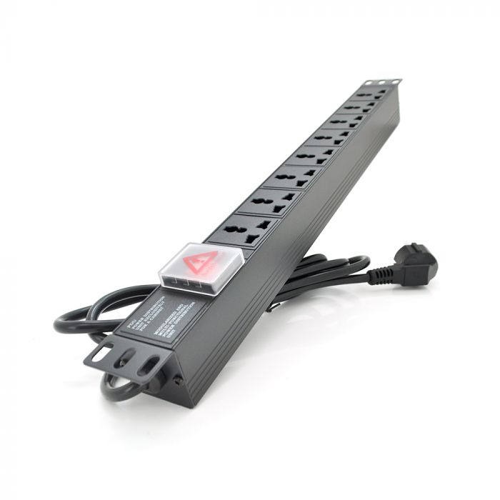 
					Подовжувач PiPo на 8 розеток з вимикачем, 220В, 1U 19", алюмінієвий корпус, чорний довжина кабелю 1,8 м, Q25