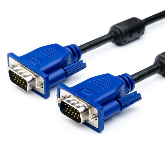 
					Кабель Merlion VGA 3 + 2 5m, male to male (тато-тато), 2 фериту, чорно-синій, пакет Q100
