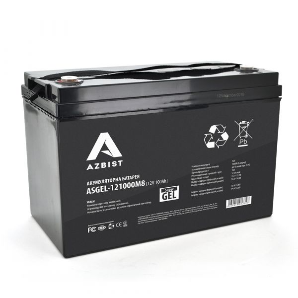 
					Акумулятор AZBIST Super GEL ASGEL-121000M8, Black Case, 12V 100.0Ah ( 329 x 172 x 215 ) Q1