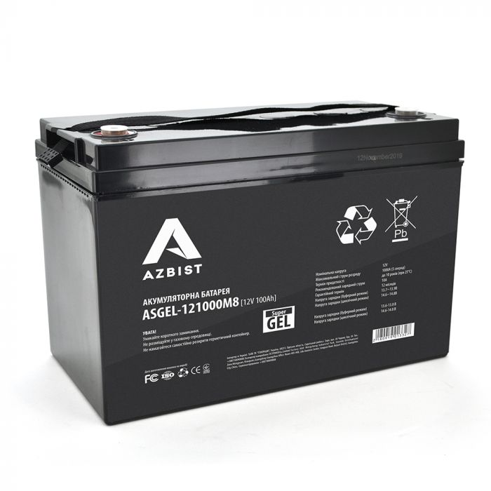 
					Акумулятор AZBIST Super GEL ASGEL-121000M8, Black Case, 12V 100.0Ah ( 329 x 172 x 215 ) Q1