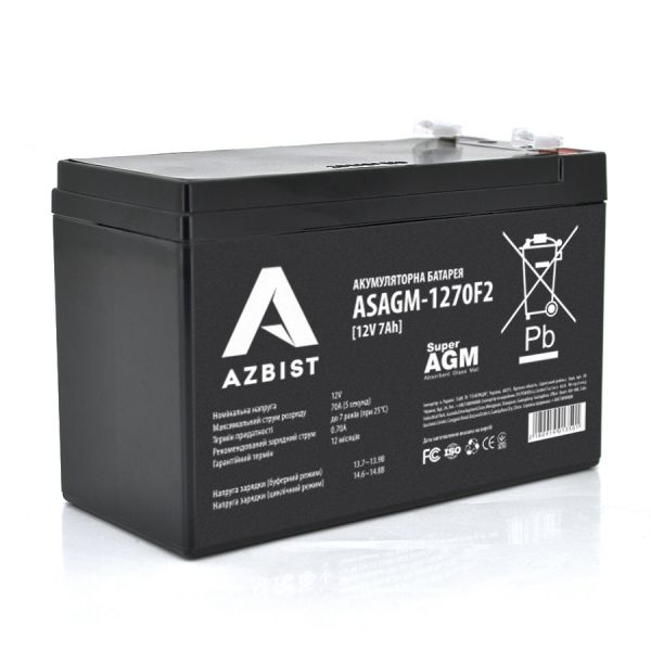 
					Аккумулятор AZBIST Super AGM ASAGM-1270F2, Black Case, 12V 7.0Ah (151 х 65 х 94 (100)) Q10