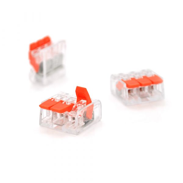 
					Клема з натискними затискачами 3-дротова WAGO K221-413 для розподільчих коробок, 3-pin, прозоро-помаранчева