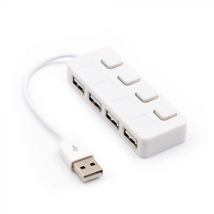 
					Хаб USB 2.0 4 порту, White, 480Mbts живлення від USB, з кнопкою LED / Blue на кожен порт, Blister Q100