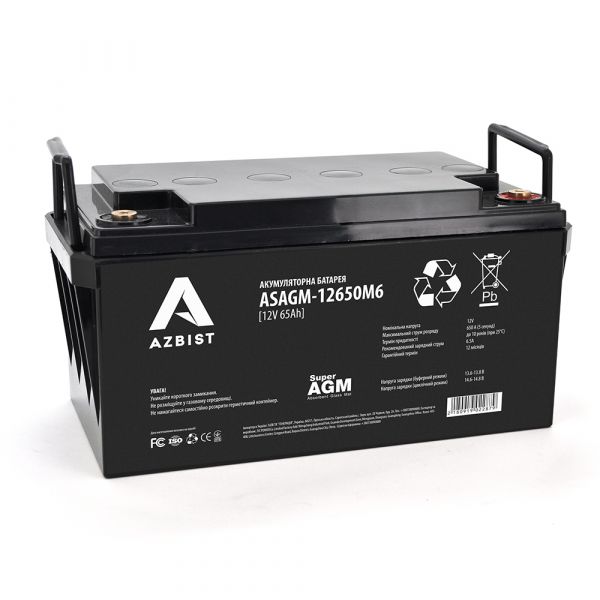 
					Акумулятор AZBIST Super AGM ASAGM-12650M6, Black Case, 12V 65.0Ah ( 348 х 168 х 178 ) Q1