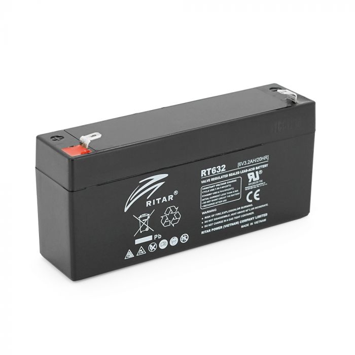 
					Акумуляторна батарея AGM RITAR RT632, Gray/Black Case, 6V 3.2Ah  ( 134х35х60 (66) ) Q10