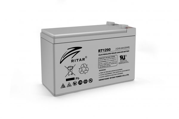 
					Акумуляторна батарея AGM RITAR RT1290, Gray Case, 12V 9.0Ah ( 151 х 65 х 94 (100) ) Q10