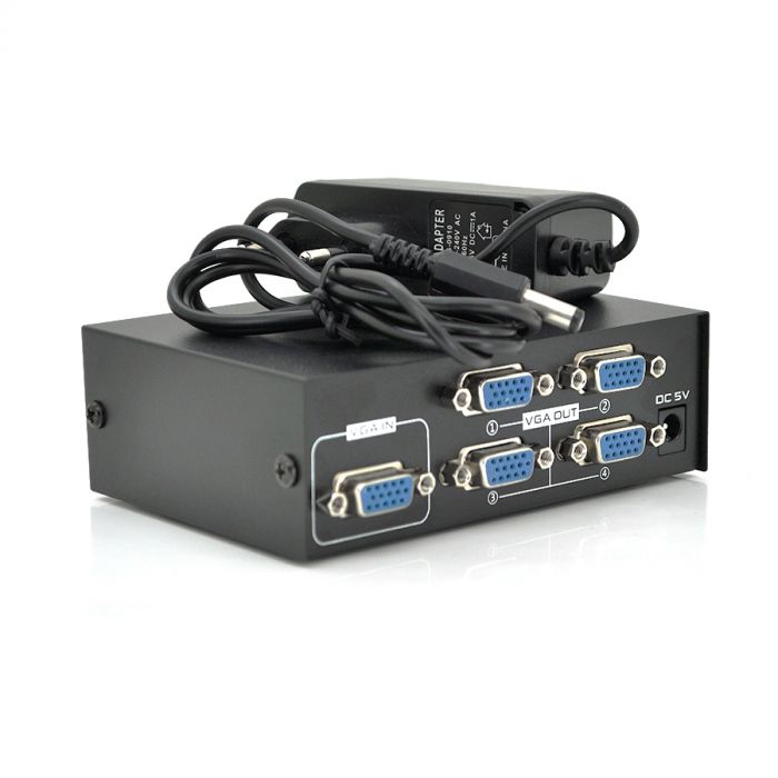 
					Активний спліттер VGA сигналу KV-FJ2504S 150MHz 4 Port, DC5V / 2A