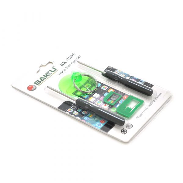
					Набір інструментів BAKKU BK7296 для iPhone (Викрутки +1.3 і зірка 0.8, Nano-sim адаптер, присоска), Blister-box