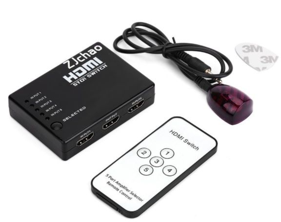 
					Пасивний HDMI свіч з пультом дистанційного керування IR, 1080р, 1,4 версія, 1 => 5 портів, Blister