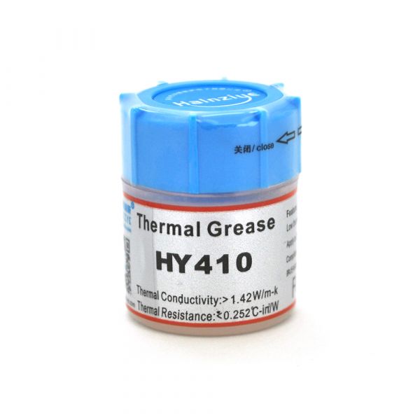 
					Паста термопровідна HY-410 15g, банка, White,> 1,42W / m-K, <0.262 ° C-in² / W, -30 ° ≈280 °, В'язкість -1K cPs, OEM Q40