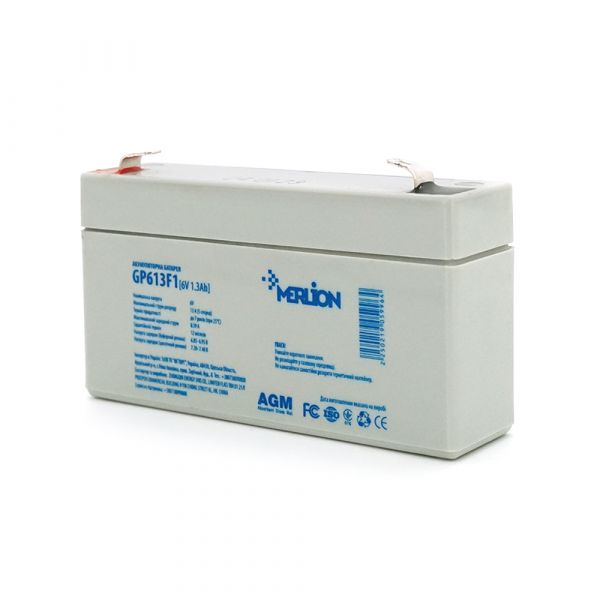 
					Акумуляторна батарея MERLION AGM GP613F1 6 V 1,3Ah (95 x 25 x 50 (55)) Q40