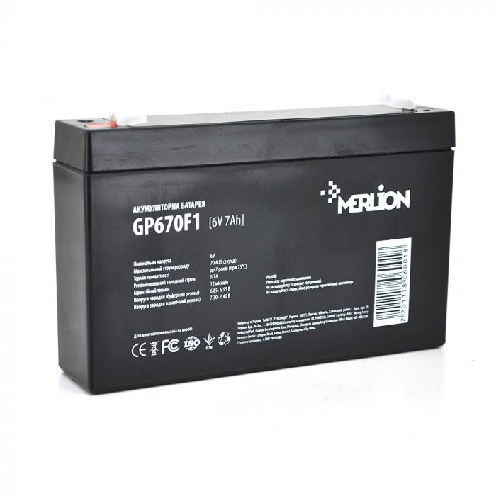 
					Акумуляторна батарея MERLION AGM GP670F1 6 V 7Ah  ( 150 x 35 x 95 (100 ) ) Q10