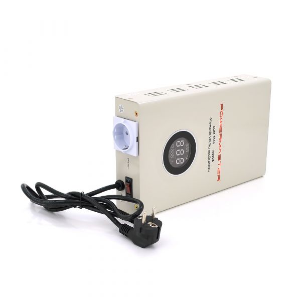 
					Стабилизатор напряжения настенный релейный POWERMASTER SW-1000, 1000W, LED, 6 ступеней, 120-275V, 220 ± 7%, 2 Shuko, Металл, White