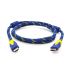 
					Кабель Merlion HDMI-HDMI 3.0m, v1.4, OD-8.0mm, 2 фільтра, обплетення, круглий Blue / Gold, коннектор Blue-yellow, (Пакет) Q50