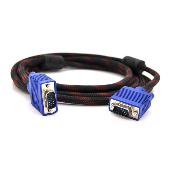 
					Кабель Merlion VGA 3 + 4, 3.0m, male to male (тато-тато), OD-8.2mm, 2 фериту, обплетення, круглий Black / Red, коннектор Blue, кульок