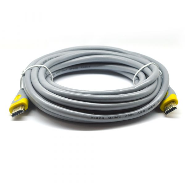 
					Кабель Merlion HDMI-HDMI V-Link High Speed 5.0m, v2,0, OD-8.2mm, круглий Grey, коннектор Grey / Yellow, (Пакет), Q60