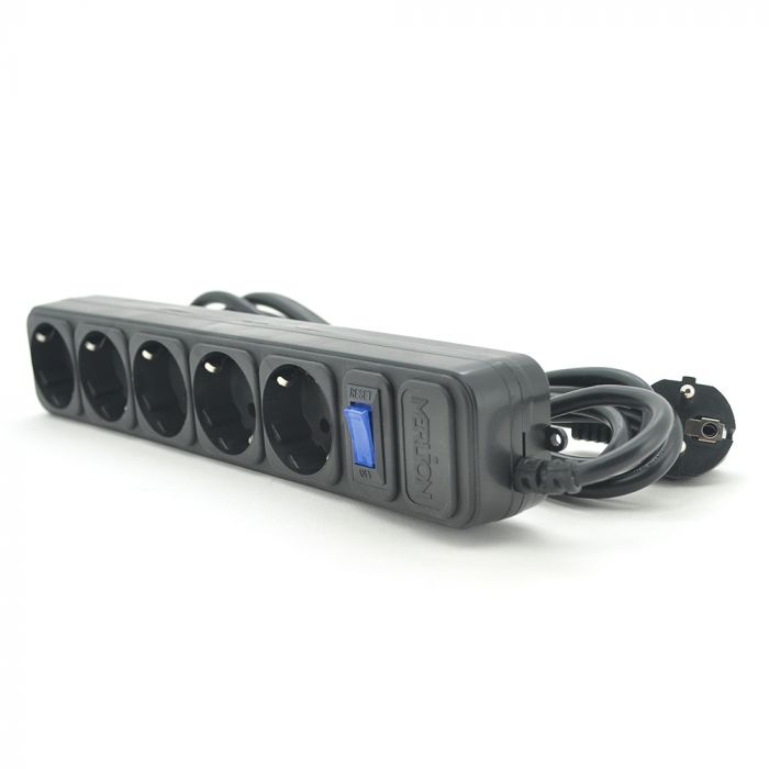 
					Мережевий подовжувач MERLION B545, 220В 10А,  5 розеток, 4,5 м, переріз 3х0,75мм, чорний Q25