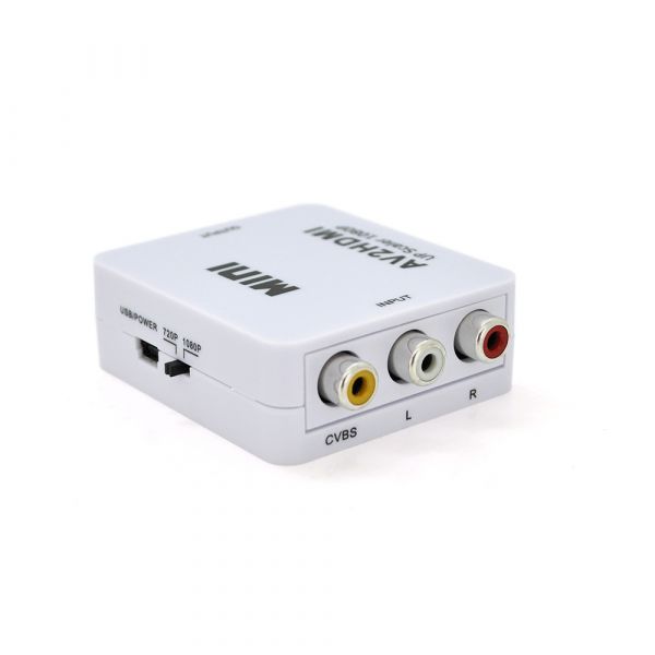 
					Конвертер Mini, AV to HDMI, ВХІД 3RCA (мама) на ВИХІД HDMI (мама), 720P / 1080P, White, BOX
