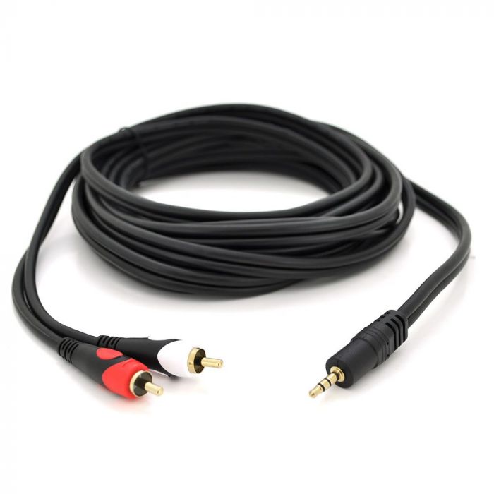 
					Кабель DC3.5 (тато) => 2хRCA (тато), GOLD Jack, CU, Stereo, круглий, Black, 5,0 м, (Пакет) преміум Q75