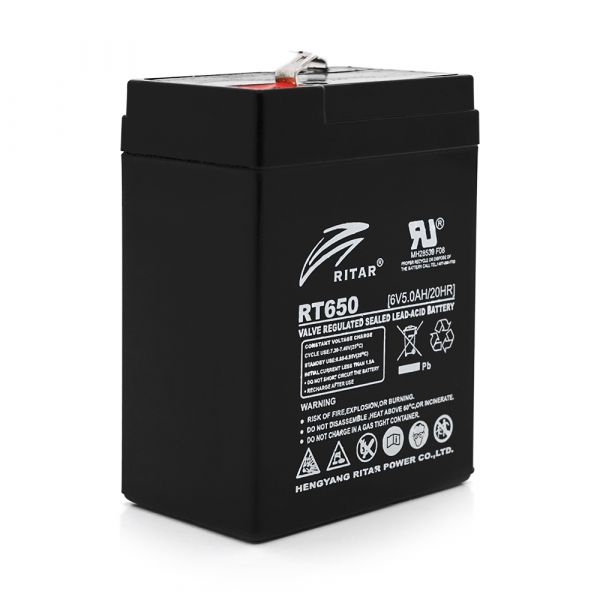 
					Акумуляторна батарея AGM RITAR RT650, Black Case, 6V 5Ah (70х47х107 мм) Q20