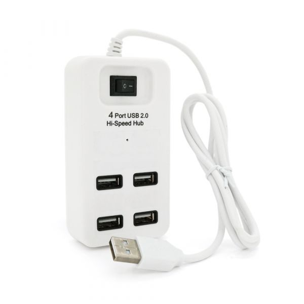 
					Хаб USB 2.0 4 порту, White, 480Mbts живлення від USB, з вимикачем, Blister Q100