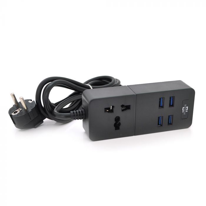 
					Мережевий фільтр ТВ-Т06, 1 розетка + 4 USB, 2 м, перетин 3х0,75мм, 2500W, Black, Box