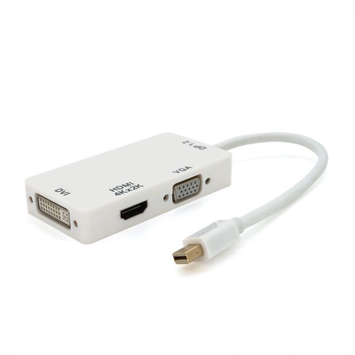
					Конвертер mini Display Port (тато) на HDMI / VGA / DVI (мама) 30cm, White, 4K / 2K, Пакет
