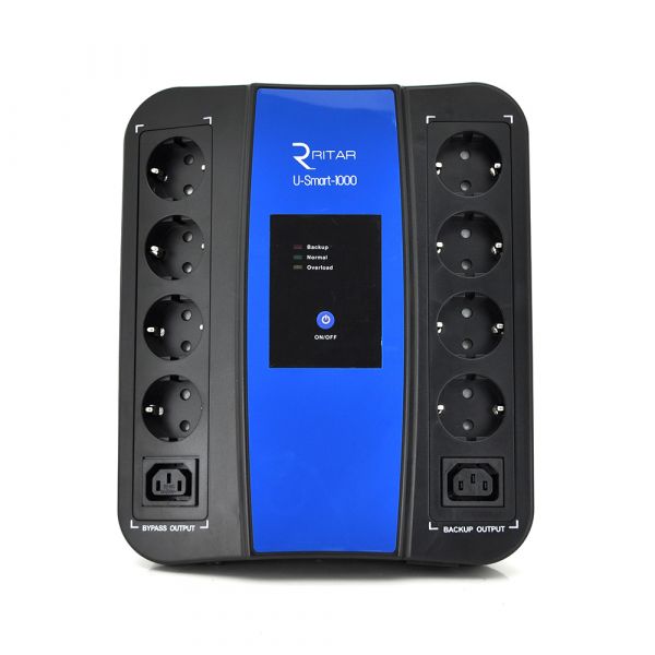 
					ДБЖ Ritar U-Smart-1000  (600W), LED, AVR, 3st, 8xSCHUKO socket, 1x12V9Ah, USB x2, RJ45, plastik Case