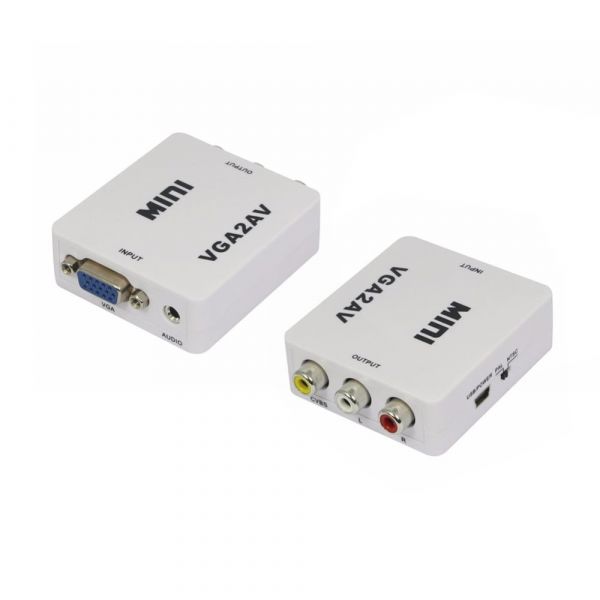 
					Конвертер Mini, VGA to AV, ВЫХОД 3RCA(мама) на ВХОД VGA(мама), 720P/1080P, White, BOX