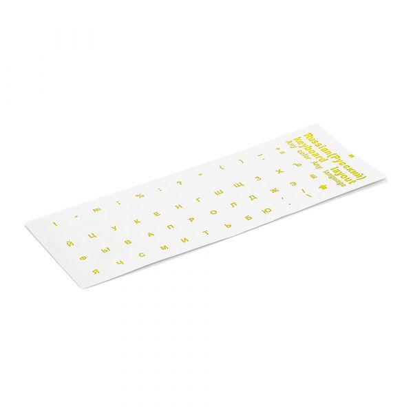 
					Наклейки на клавіатуру прозорі з жовтими буквами Рус. Q100