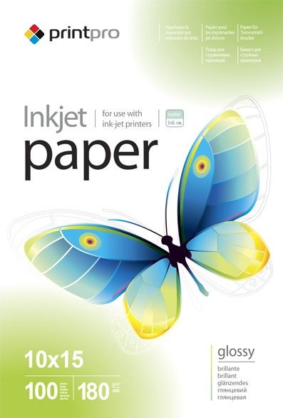 Папір 10x15 см  180г/м², PrintPro глянцевий,  PG180-100 (PGE1801004R) 100 арк