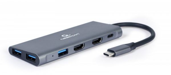Адаптер Cablexpert A-CM-COMBO3-01, Док станція USB-C 3-в-1 (хаб/HDMI/PD), сірий