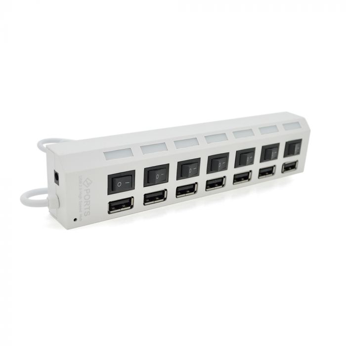 
					Хаб USB 2.0 7 портов с переключателями на каждый порт, White, 480Mbts High Speed, питание от USB, Blister Q100