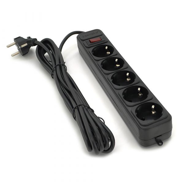 
					Мережевий подовжувач Gembird SP5, 220В 10А, 5 розеток, 1.8 м, Black, Q40