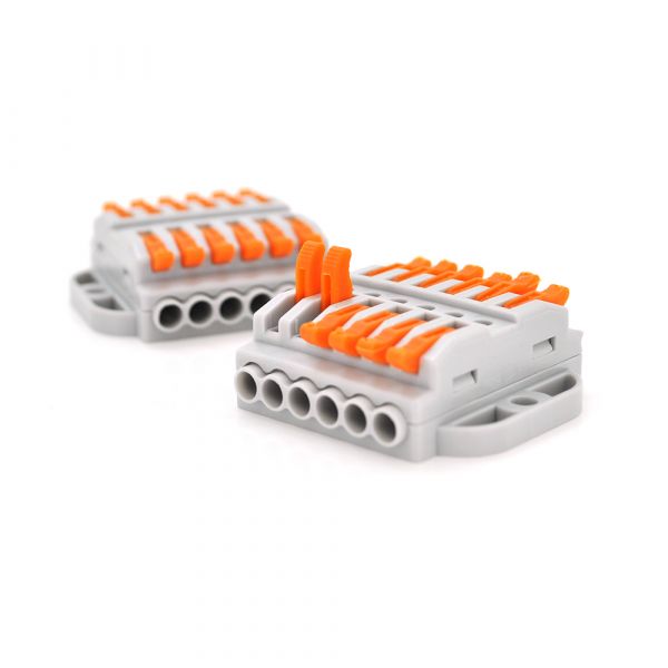 
					Клемна колодка з нажимними зажимами 6-дротова WAGO K223-6P для розподільчих коробок, 6-pin, сіра