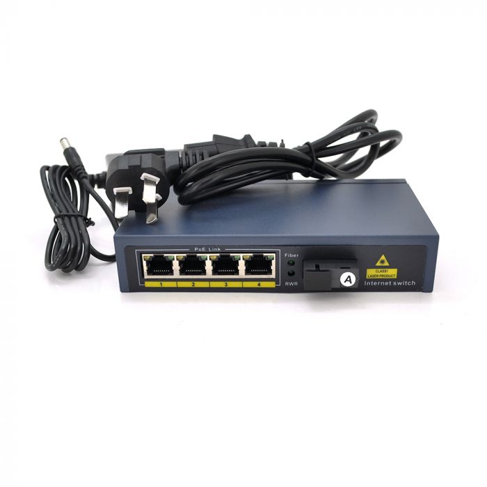 
					Комутатор POE 48V / 57V 4 портів PoE +1 порт Ethernet FX 155 Мбіт / с (UP-Link) A, 802.3af, Black, БП в комплекті, (238 * 190 * 96) 0.79 кг (152 * 85 * 30)