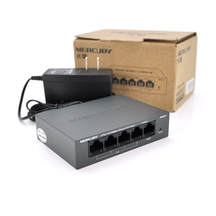 
					Комутатор POE Mercury MS05CP 53,5V з 4 портами POE + 1 порт UP-Link 100Мбит, БП в комплекті 0,54 кг (82 * 79 * 26)