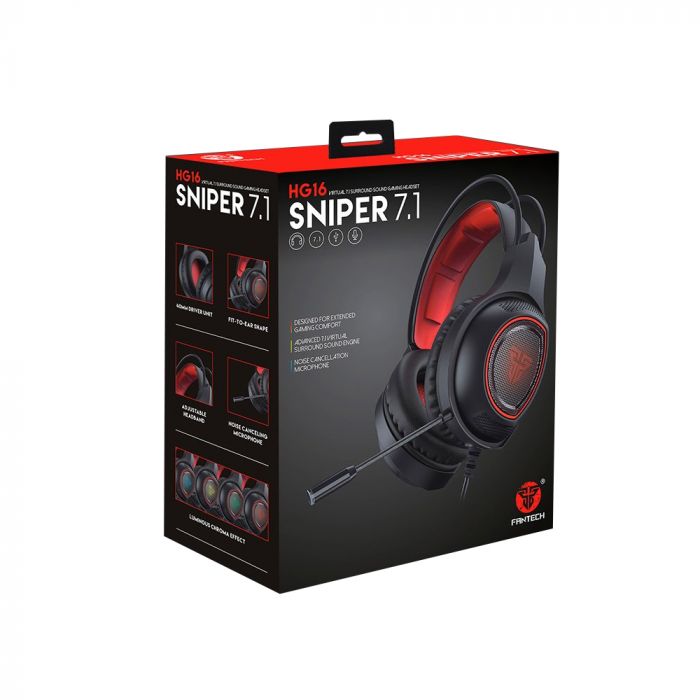 
					Ігрові навушники з мікрофоном Fantech HG16, 7.1-Channel, USB, Black, Color Box