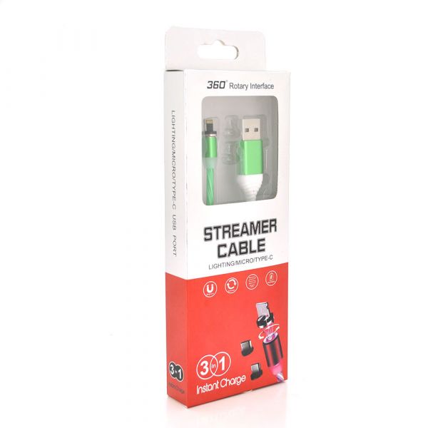 
					Магнітний кабель світиться USB 2.0 / Lighting, 1m, 2А, GREEN, OEM