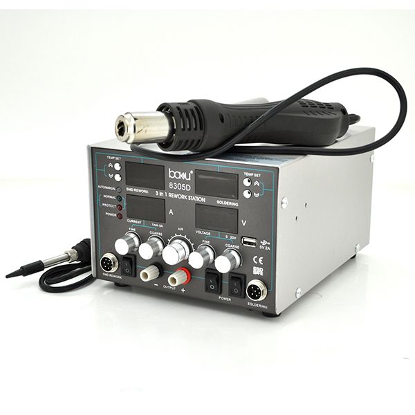 
					Паяльна станція BAKKU BA-8305D  цифрова індикація, фен, паяльник, БЖ DC 0-30В, 5A (340*278*208) 5,1 кг
