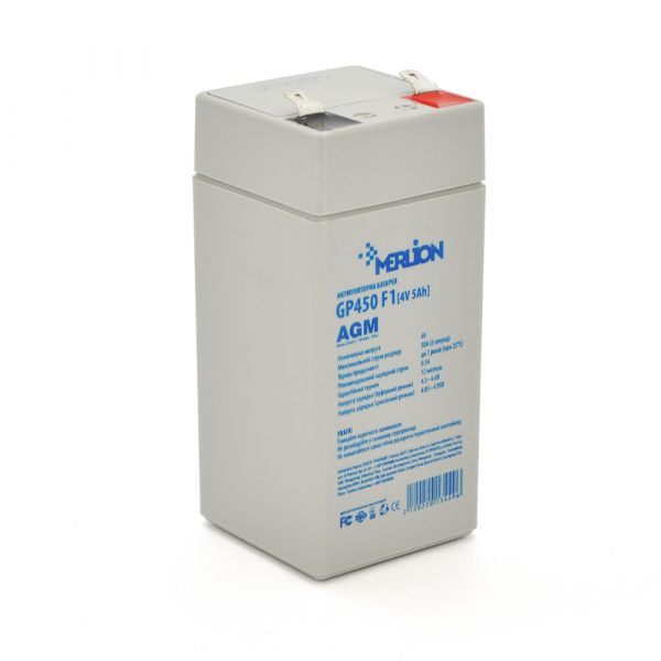 
					Акумуляторная батаре MERLION AGM GP450F1 4 V 5 Ah ( 47 x 47 x 100 (105 ) ) Q30