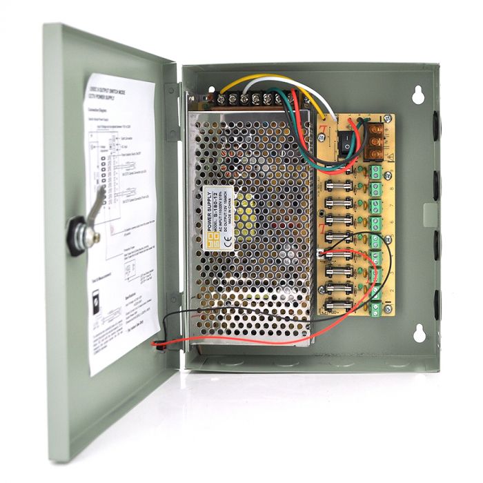 
					Імпульсний блок живлення 12V-15A / 9CH в боксі з замком перфорований, 9-ти канальний, Q20