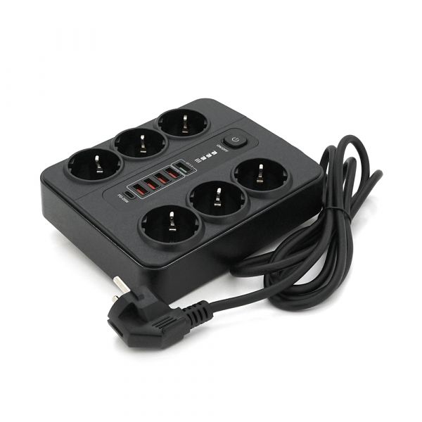 
					Мережевий фільтр BLK-11, 6 Розеток + 4 * USB + QC3.0 + PD18W, 2 м, перетин 3х0, 75мм, Black, Box