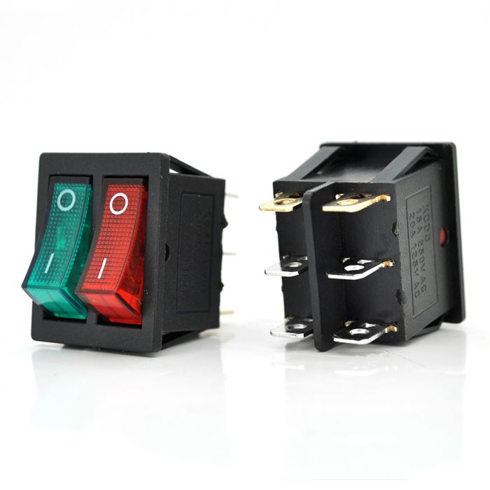 
					Перемикач ON-ON KCD4-212N, 250VAC / 15A, 6 контактів, Red/Green, Q50  ( 245*170*41 ) 0,75 кг