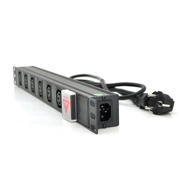
					Подовжувач на 6 розеток C13 з вимикачем, 220В, німецький тип, 1U 19 ", з адаптером живлення C13, алюмінієвий корпус, чорний довжина кабелю 1,8 м, Q25