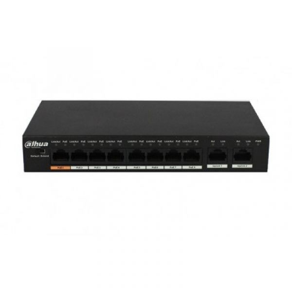 
					Комутатор POE DH-PFS3010-8ET-96 48V з 8 портами POE 100Мбит + 2 порт UP-Link 1000Мбіт, корпус - метал, Black