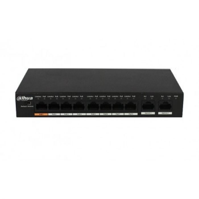 
					Комутатор POE DH-PFS3010-8ET-96 48V з 8 портами POE 100Мбит + 2 порт UP-Link 1000Мбіт, корпус - метал, Black